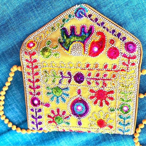 Colorful Rajasthani Embroidered Silk Crossbody/Clutch Bag - Picture 5 of 6